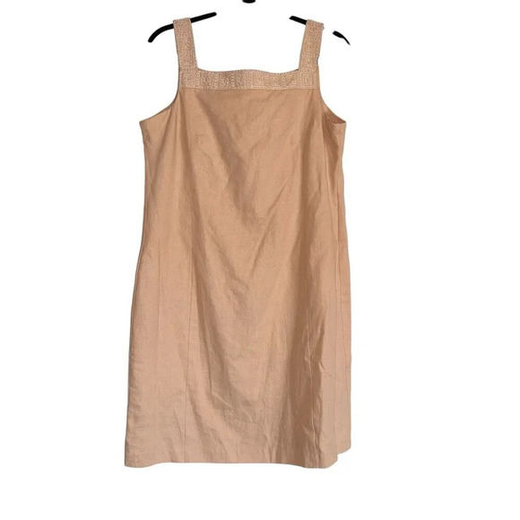 Evan-Picone Sz 12 Linen Sheath Dress Beaded Office Neutral Light Academia - Picture 1 of 13